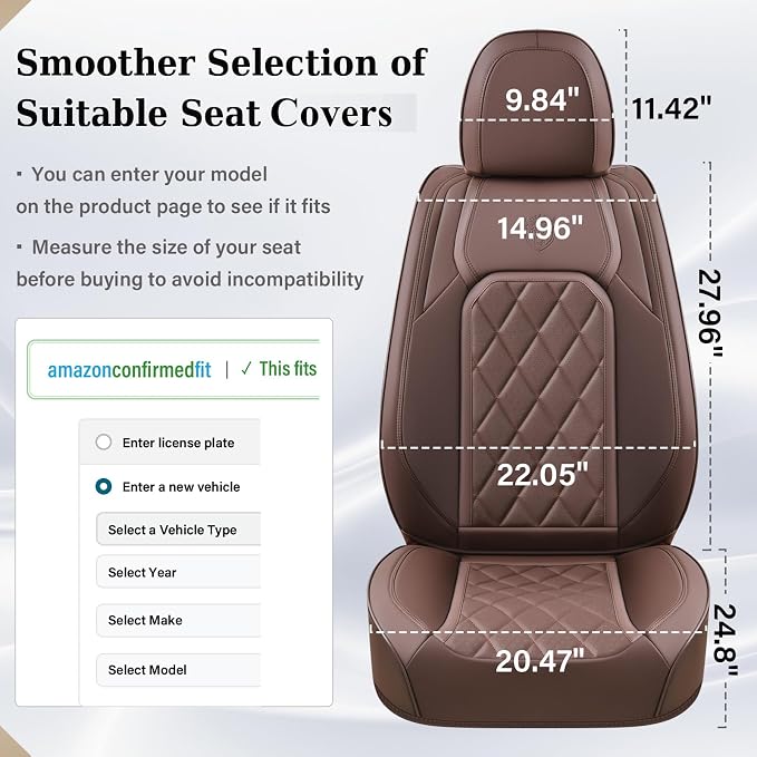 Universal Faux Leather Seat Covers — Front Seat — Brown