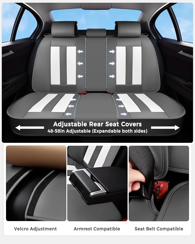Universal Faux Leather Seat Covers — Gray / White