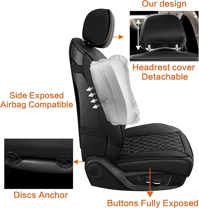 Universal Faux Leather Seat Covers — Front Seat — Black
