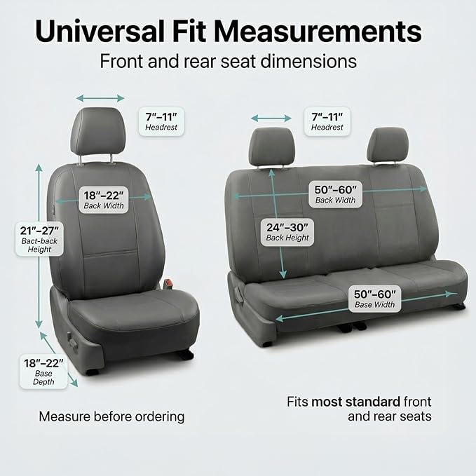 Universal Faux Leather Seat Covers — Full Set — Gray