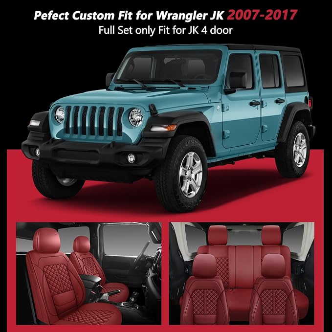 Faux Leather Car Seat Covers — Full Set — Red