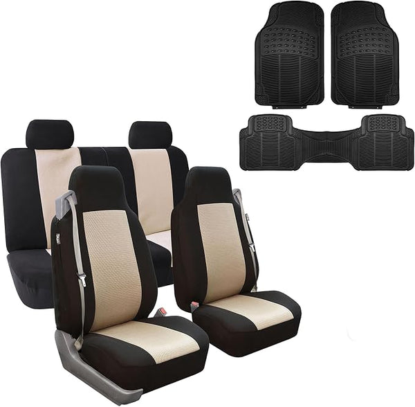 Fabric Car Seat Covers โ Beige / Black