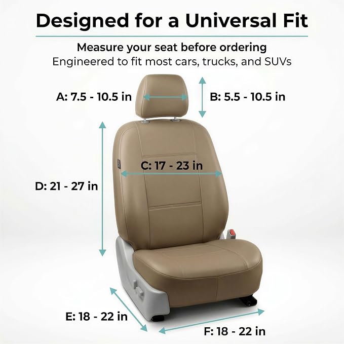 Universal Faux Leather Seat Covers — Front Seat — Tan