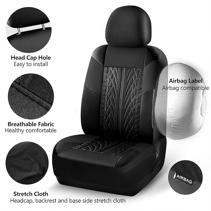 Universal Fabric Seat Covers — Full Set — Black