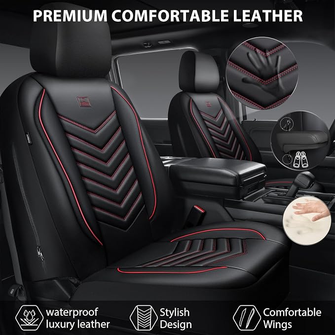 Universal Faux Leather Seat Covers — Full Set — Red / Black