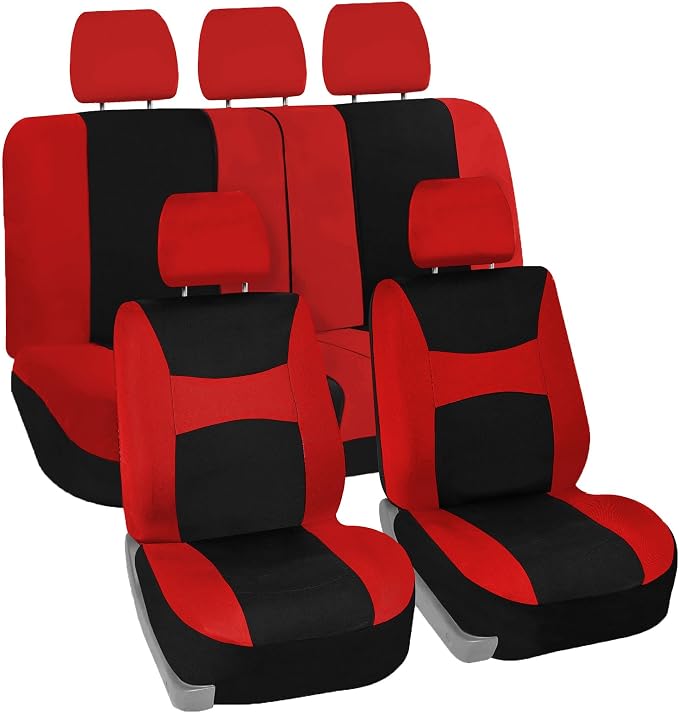 Universal Fabric Seat Covers — Full Set — Red