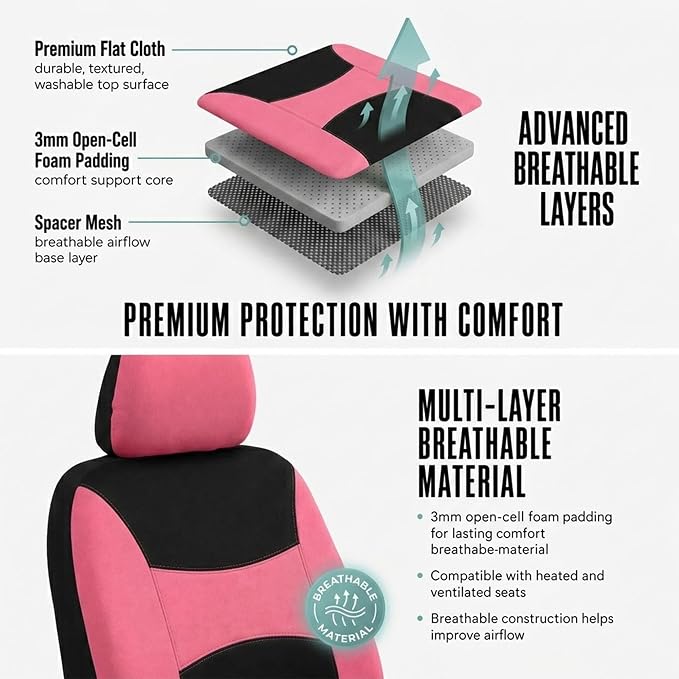 Universal Fabric Seat Covers — Full Set — Pink