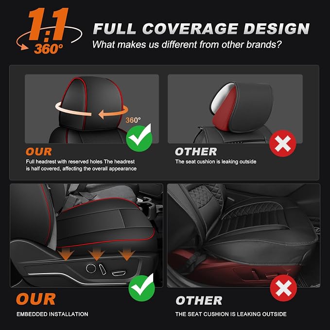 Faux Leather Seat Covers for Chevrolet Silverado / GMC Sierra — Full Set — Black / Red