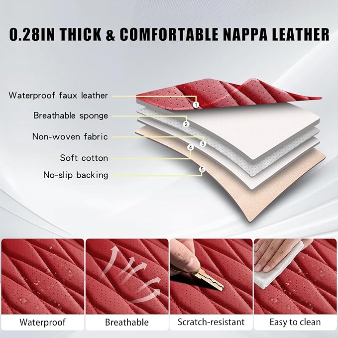 Universal Faux Leather Seat Covers — Full Set — Burgundy