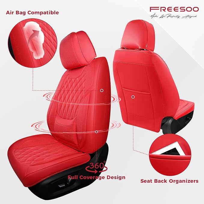 Universal Faux Leather Seat Covers — Full Set — Red
