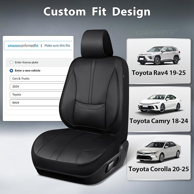 Faux Leather Seat Covers for Multiple Vehicles — Front Seat — Black