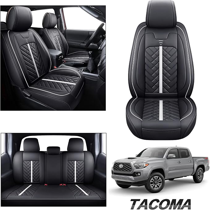 Faux Leather Seat Covers for Toyota Tacoma — Full Set — Black / White