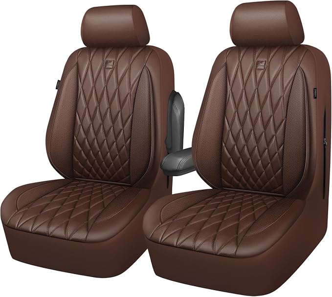 Universal Faux Leather Seat Covers — Front Seat — Brown