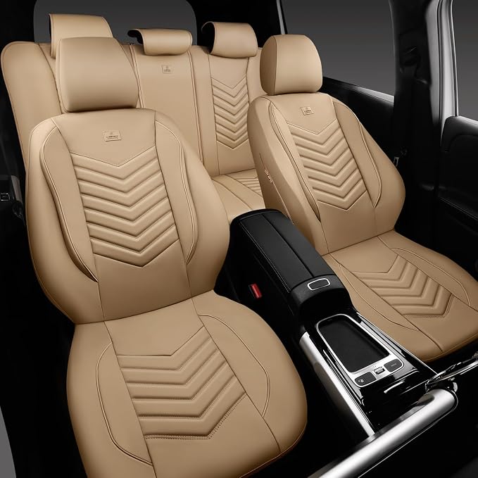 Universal Faux Leather Seat Covers — Full Set — Tan / Beige