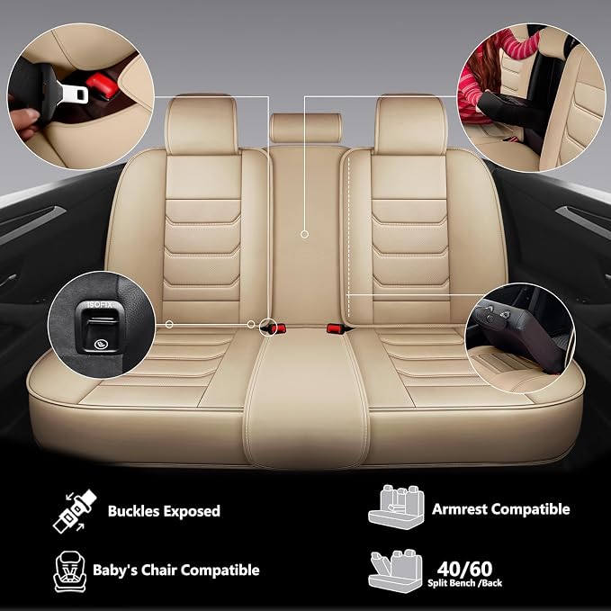 Faux Leather Car Seat Covers — Full Set — Beige