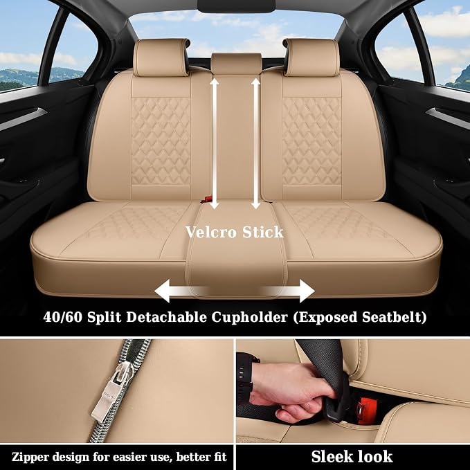Faux Leather Car Seat Covers — Rear Seat — Beige