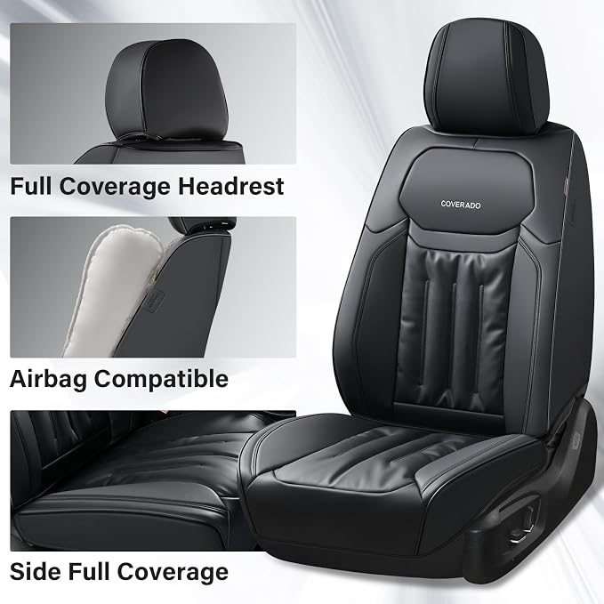 Universal Faux Leather Seat Covers — Front Seat — Black