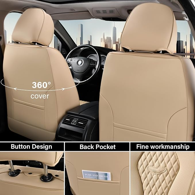 Universal Faux Leather Seat Covers — Front Seat — Beige