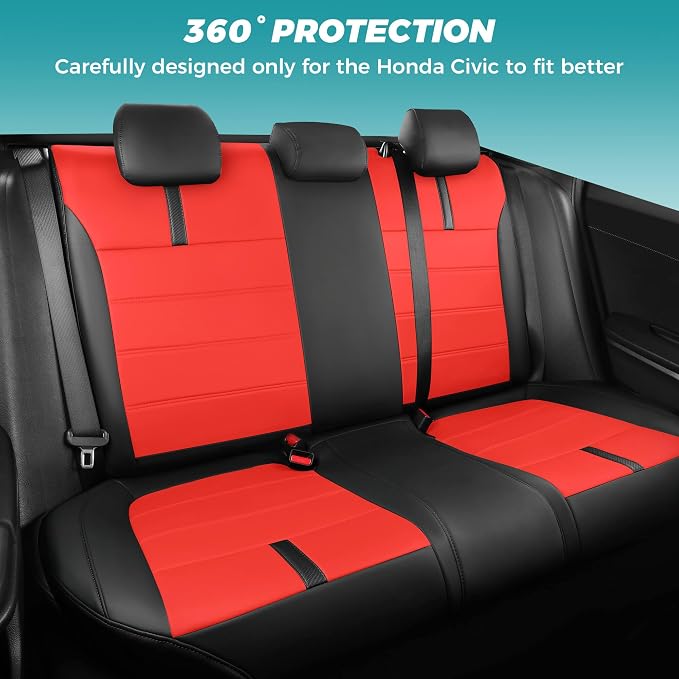 Faux Leather Seat Covers for Honda Civic — Full Set — Black / Red