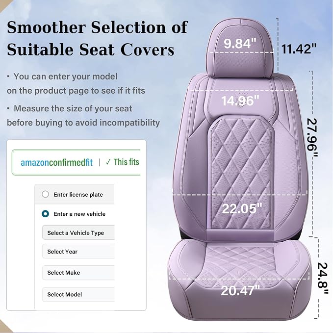 Universal Faux Leather Seat Covers — Front Seat — Purple