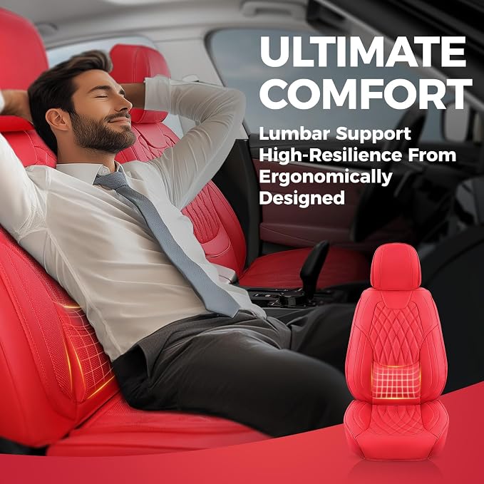 Universal Faux Leather Seat Covers — Full Set — Red