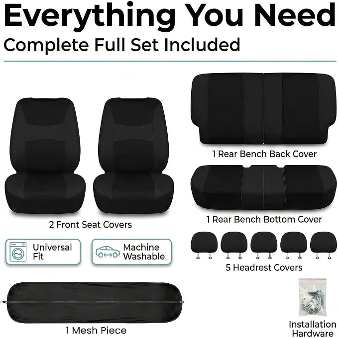 Universal Fabric Seat Covers — Full Set — Black