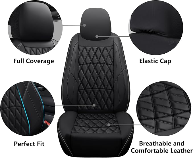 Universal Faux Leather Seat Covers — Front Seat — Black