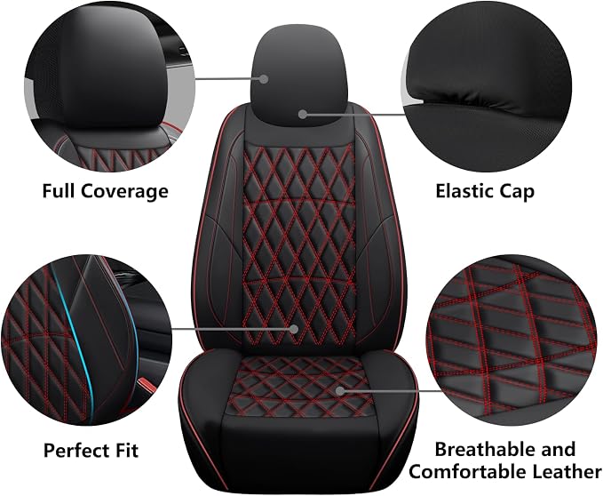 Universal Faux Leather Seat Covers — Full Set — Black / Red