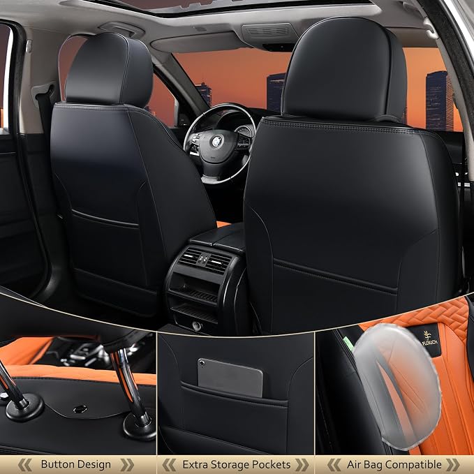 Universal Seat Covers — Full Set — Black / Orange