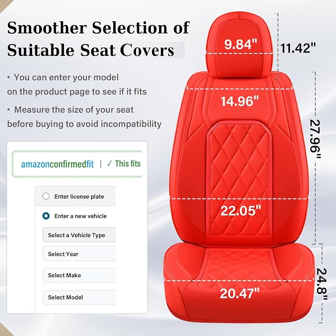 Universal Faux Leather Seat Covers — Full Set — Red