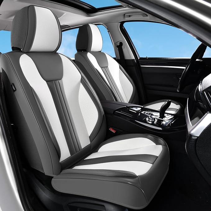 Universal Faux Leather Seat Covers — Gray / White