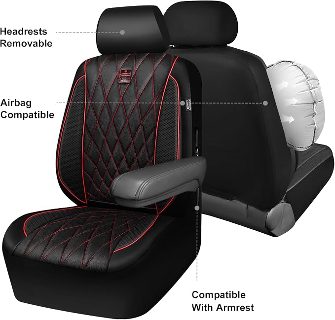 Universal Seat Covers — Full Set — Black / Red