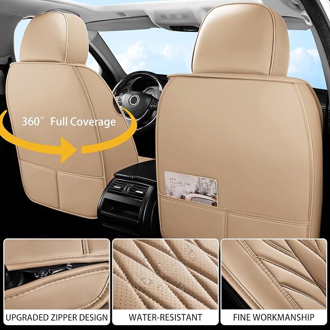 Universal Faux Leather Seat Covers — Full Set — Beige