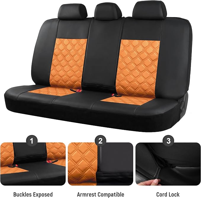 Universal Faux Leather Seat Covers — Full Set — Orange / Brown