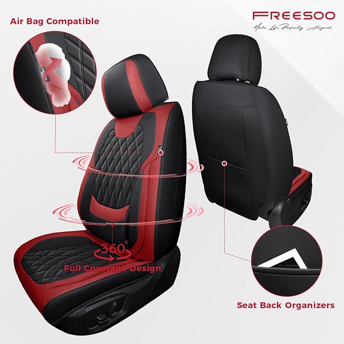 Universal Faux Leather Seat Covers — Full Set — Black / Red