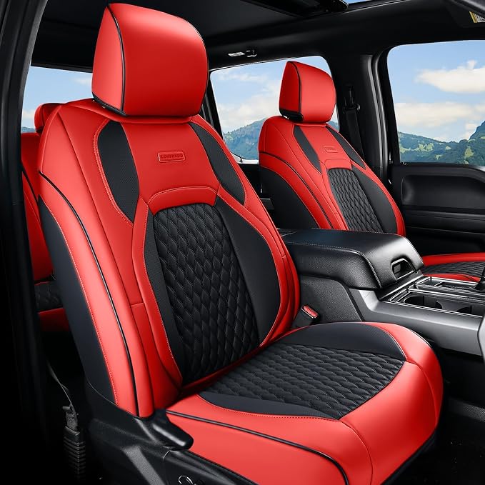 Faux Leather Seat Covers for Chevrolet Silverado / GMC Sierra — Front Seat — Red