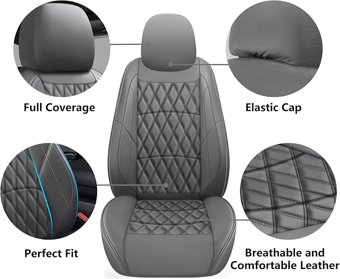 Universal Faux Leather Seat Covers — Front Seat — Gray