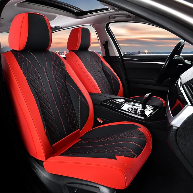 Universal Faux Leather Seat Covers — Front Seat — Black / Red