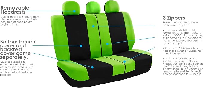 Universal Fabric Seat Covers — Full Set — Green