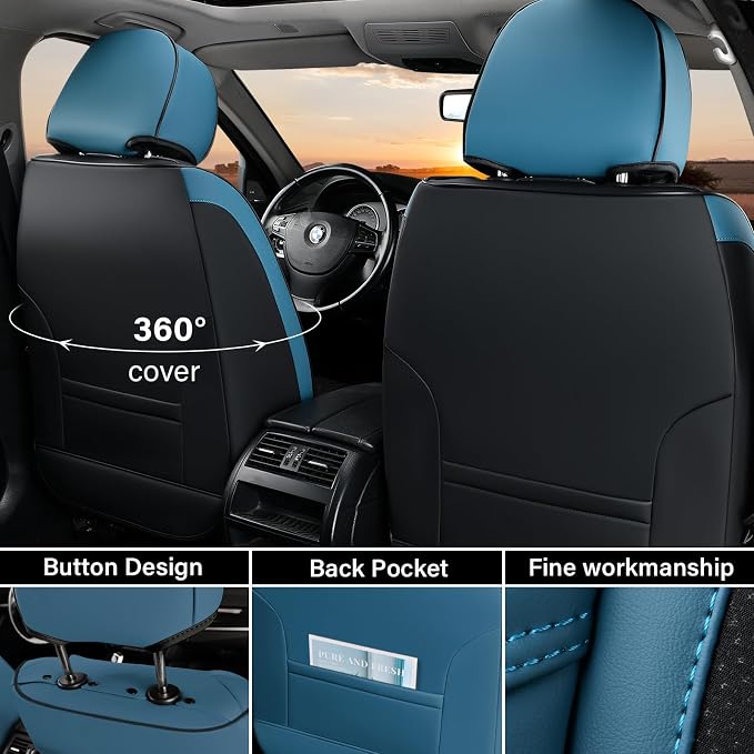 Universal Faux Leather Seat Covers — Front Seat — Blue