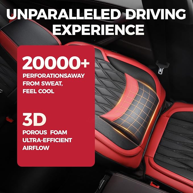 Faux Leather Car Seat Covers — Full Set — Black / Red