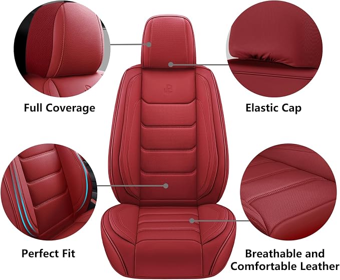 Faux Leather Car Seat Covers — Full Set — Red