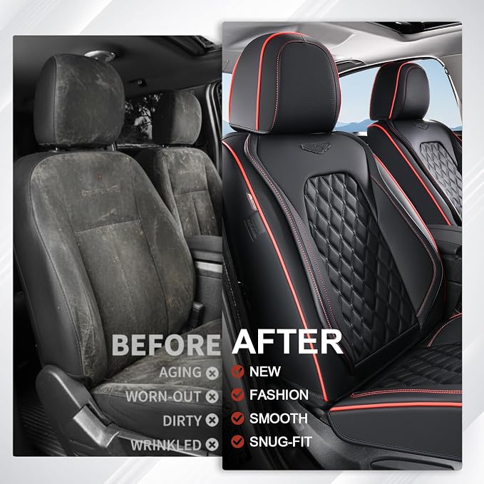Universal Faux Leather Seat Covers — Full Set — Black / Red