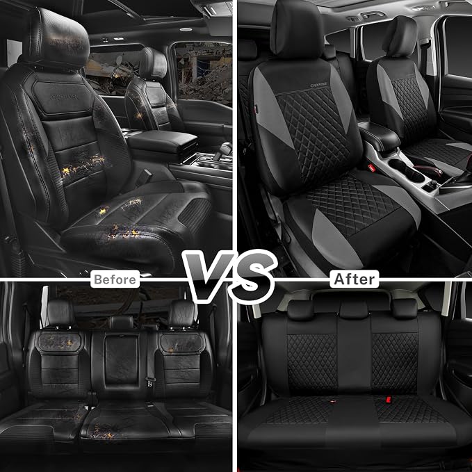 Universal Faux Leather Seat Covers — Full Set — Gray