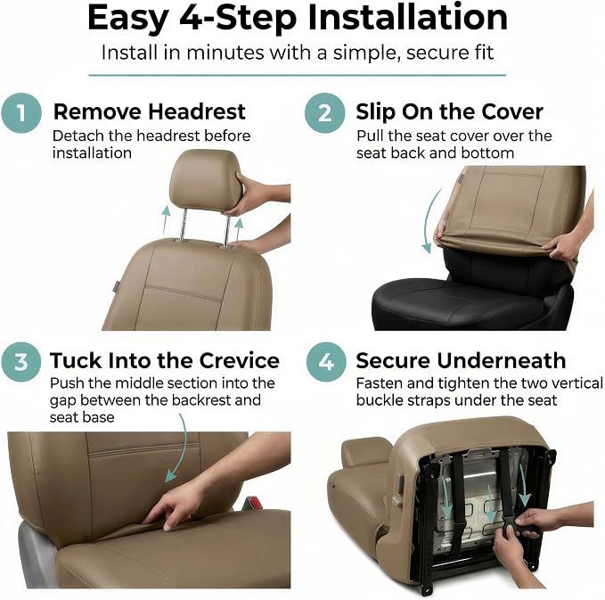 Universal Faux Leather Seat Covers — Front Seat — Tan