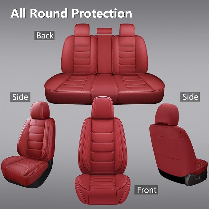 Faux Leather Car Seat Covers — Full Set — Red