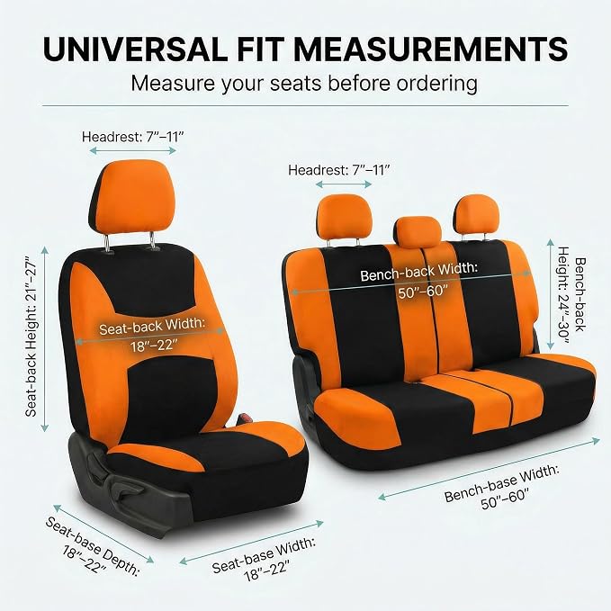 Universal Fabric Seat Covers — Full Set — Orange