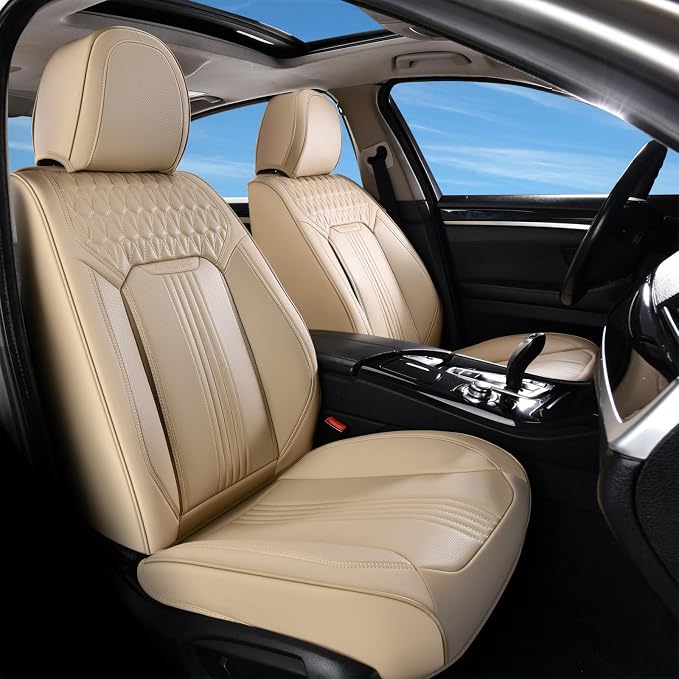 Universal Faux Leather Seat Covers — Front Seat — Beige