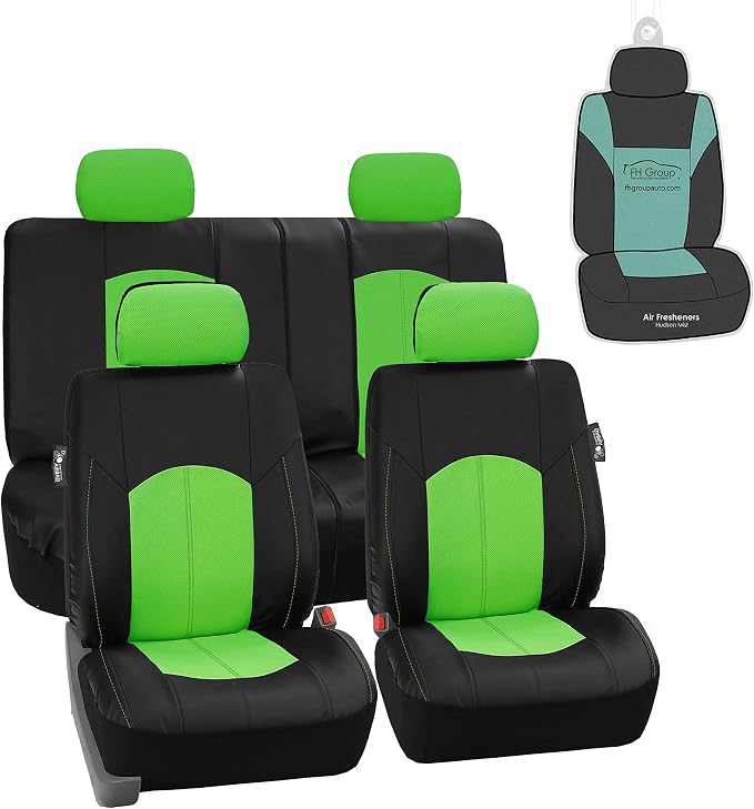 Universal Faux Leather Seat Covers — Full Set — Green / Black / Tan