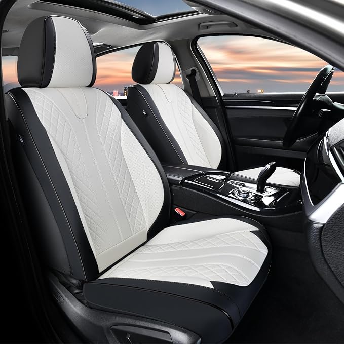 Universal Faux Leather Seat Covers — Full Set — Black / White